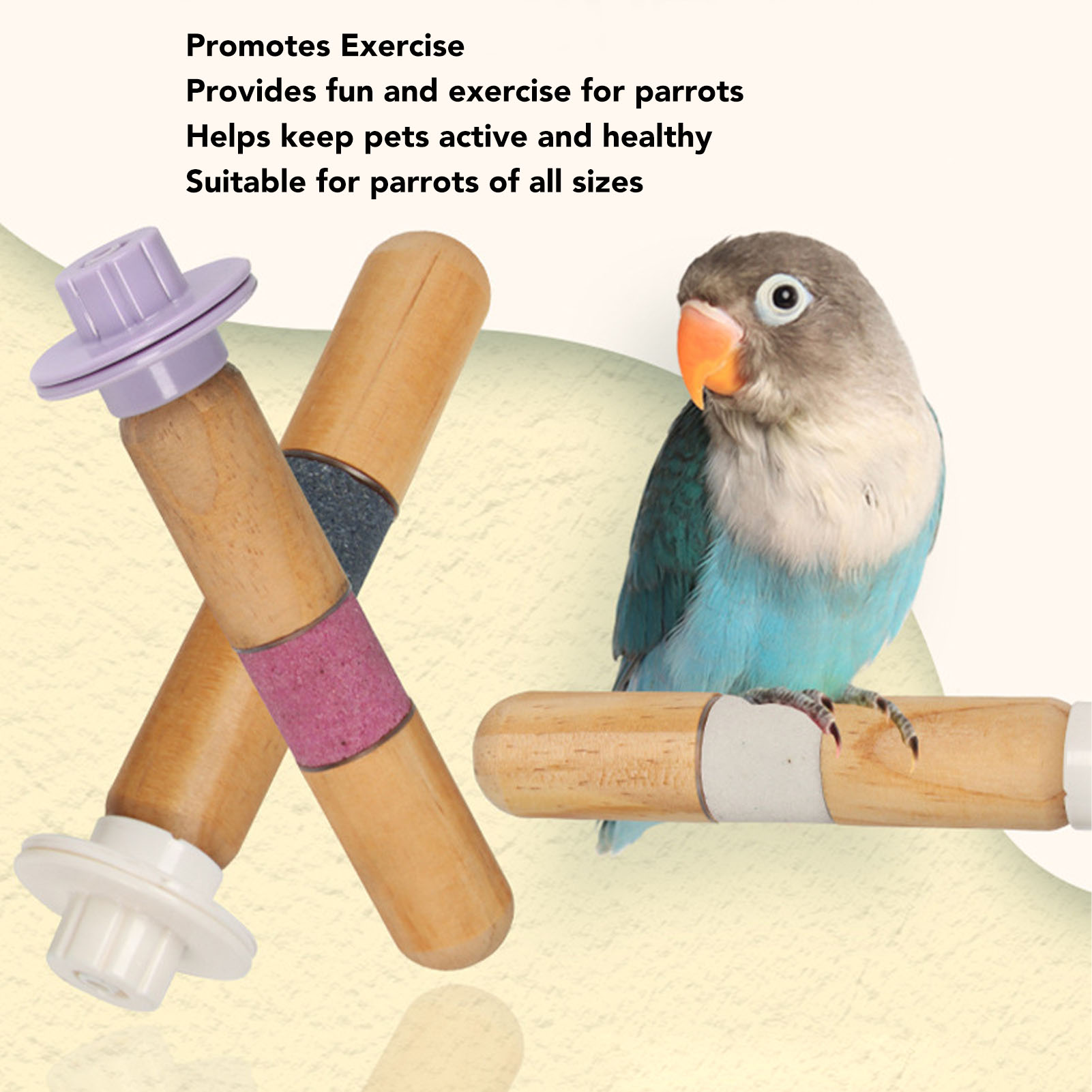 Wooden Parrot Standing Stick Toy, Bird Perch, Beak Paw Grinding, Cockatiels, Lovebirds, Budgies