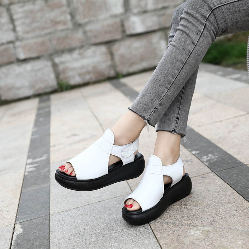 New Summer Platform Sandals Thick Bottom Casual Genuine Leather Fish Mouth Women Fashion Sandals Large Size