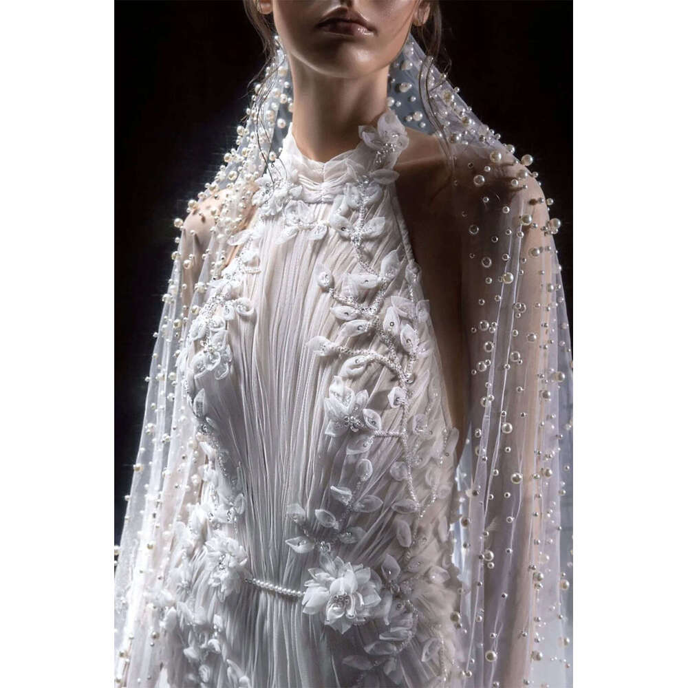 Mermaid Halter Illusion Wedding Dress with Pearls and Beading
