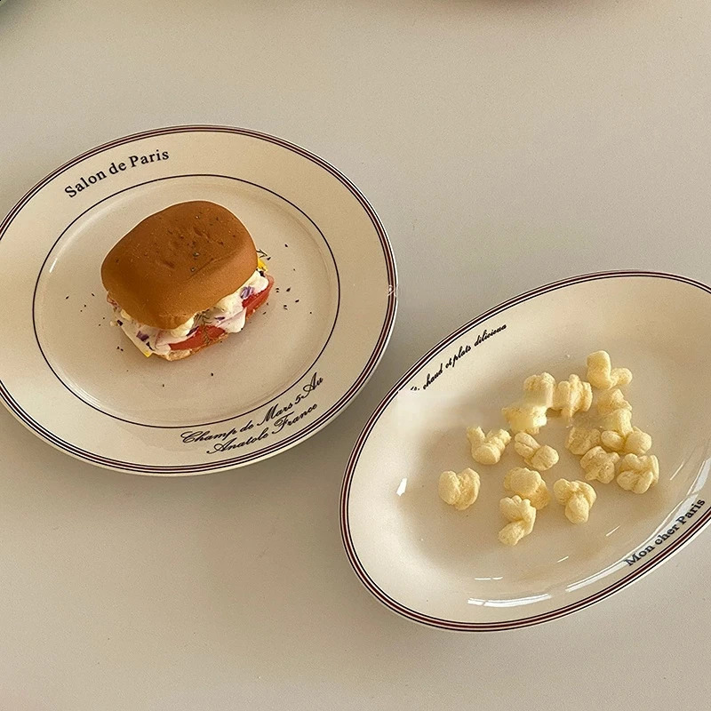 Korean Alphabet Western Food Ceramic Plate Ceramic Breakfast Oval Plate Dessert Plate Nordic Minimalist Tableware 240910