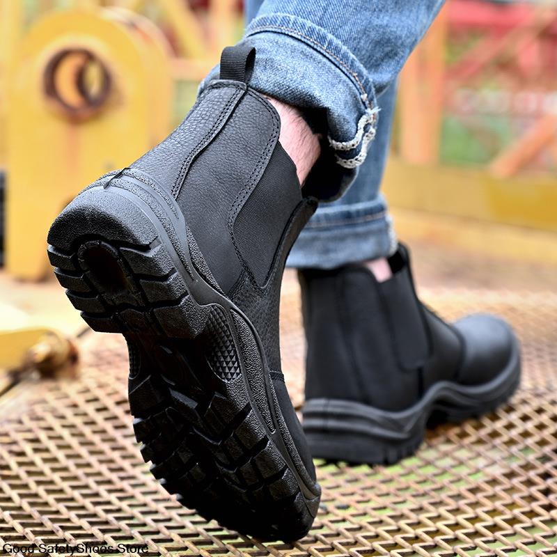 Leather Genuine Black Waterproof Anti-Smash Safety Boots Men Steel Toe Work Shoes Footwear 9db9