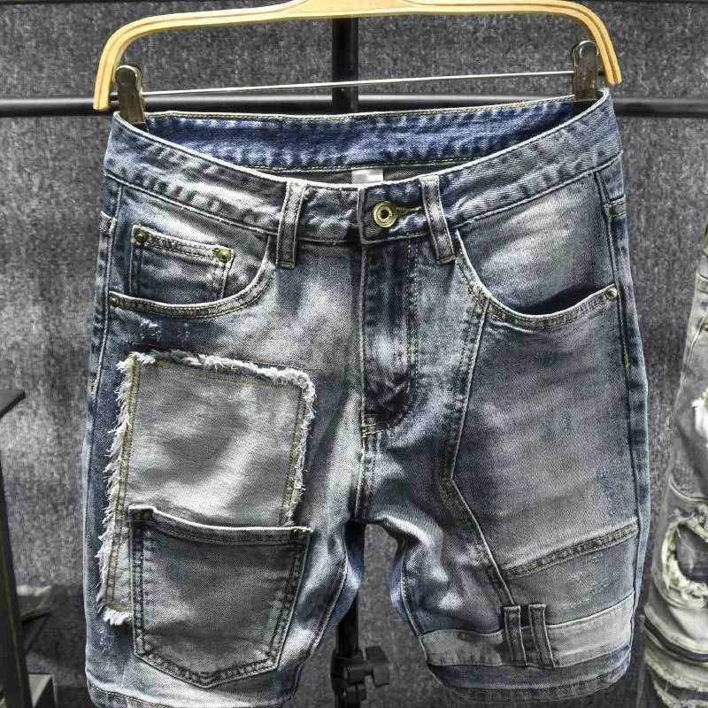 Fashion Spliced Luxury Brand Denim Knee-Length Shorts with Multiple Pockets for Summer Casual Style Vintage Boyfriend JeansX240914