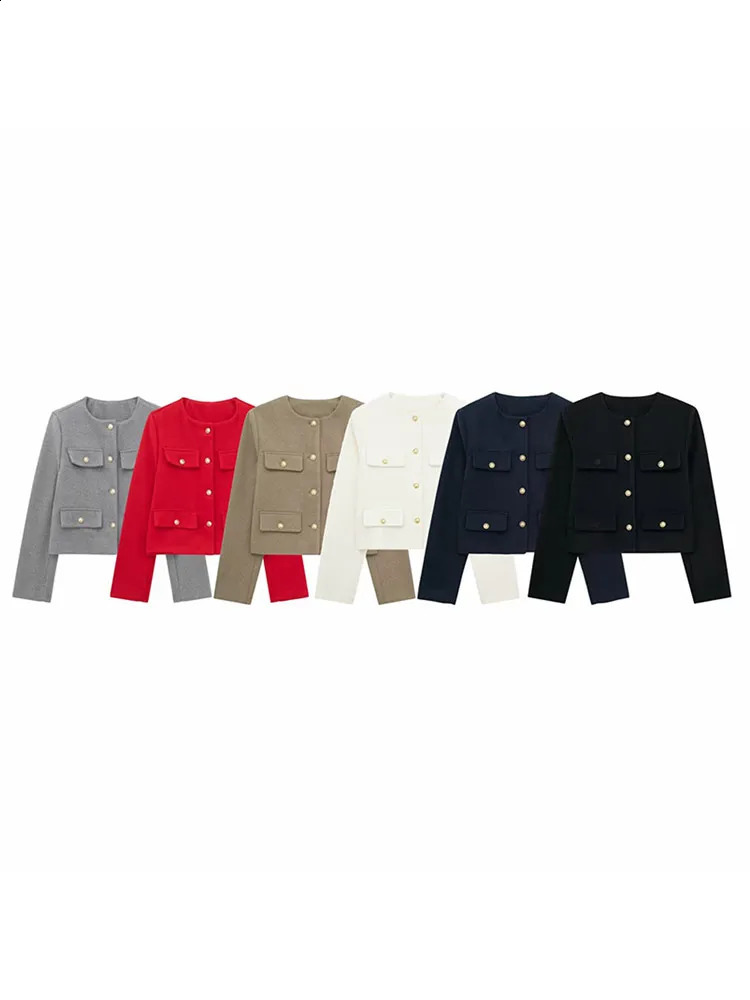 Autumn Winter Tweed Jacket For Women Round Neck Long Sleeved Demi-season Jacket Casual Slim Crop Top Bomber Outerwear 240911