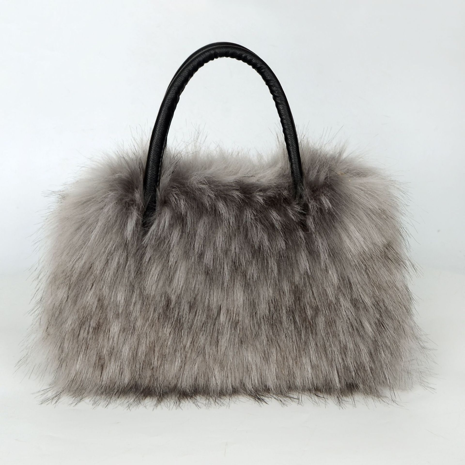 Designer Hair 2025 New Light Luxury Fashion Raccoon Hair Handheld Shoulder Bag Plush Women's Imitation Leather Bag Tote Bag Women's Leisure 
