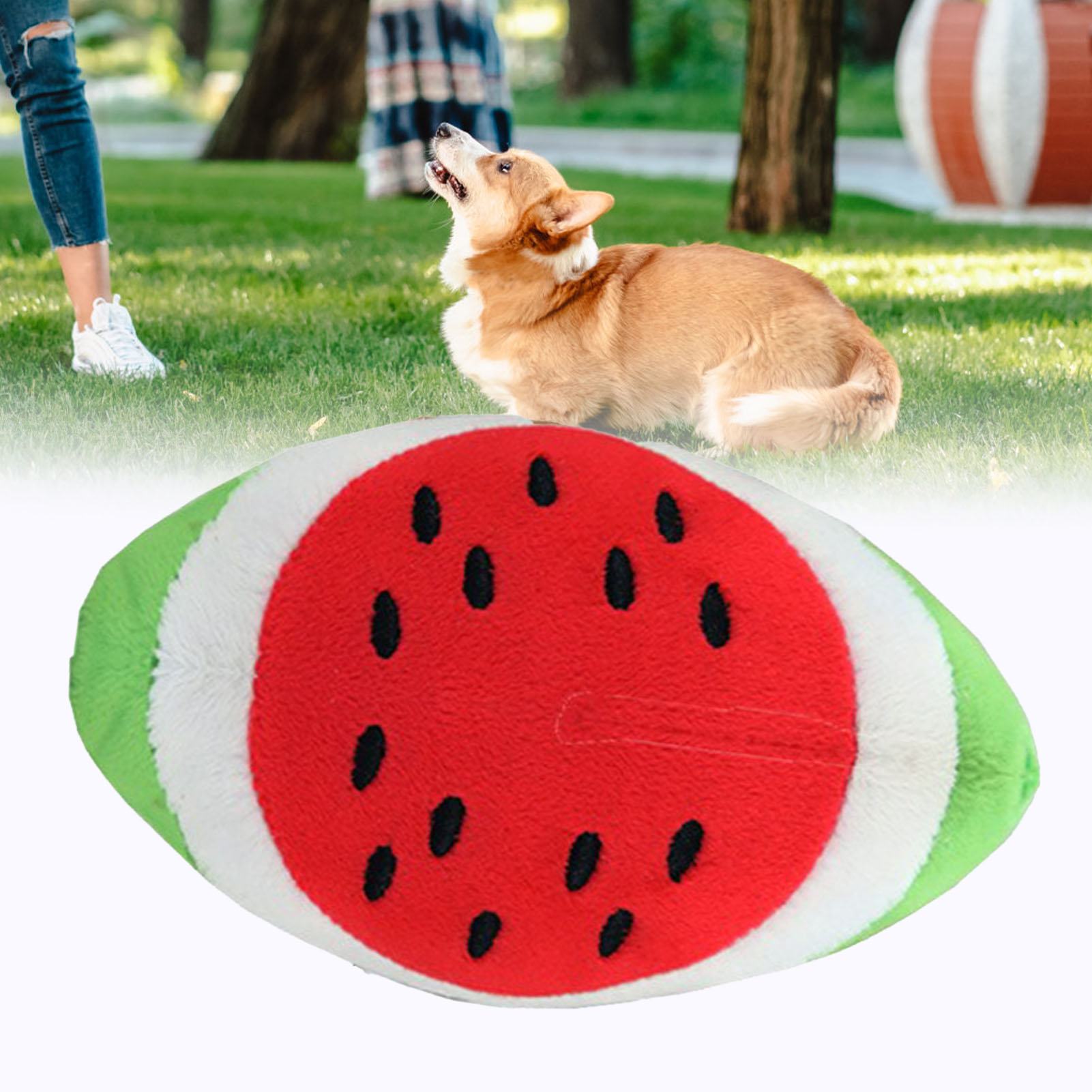 Plush Dog Toy Soft Bite Resistant Teeth Grinding Watermelon Shape Stuffed Pet Chew Toy For Puppy