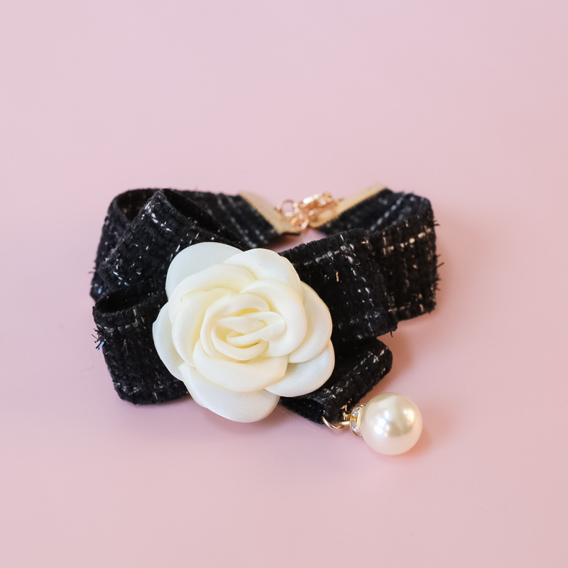 Adjustable Cat Collar,Pet Collars Small Cat Dog Ornament Lace Bow Knot Pearl Scent Rose Ornament Cat Collar for Cats and Puppies