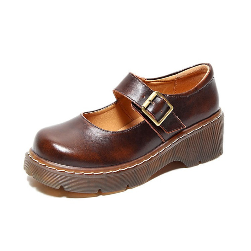 Jane Mary Thick-soled Cowhide Lather Women Retro Lolita Shoes Japanese jk Uniform Original Girl College Style b6e9