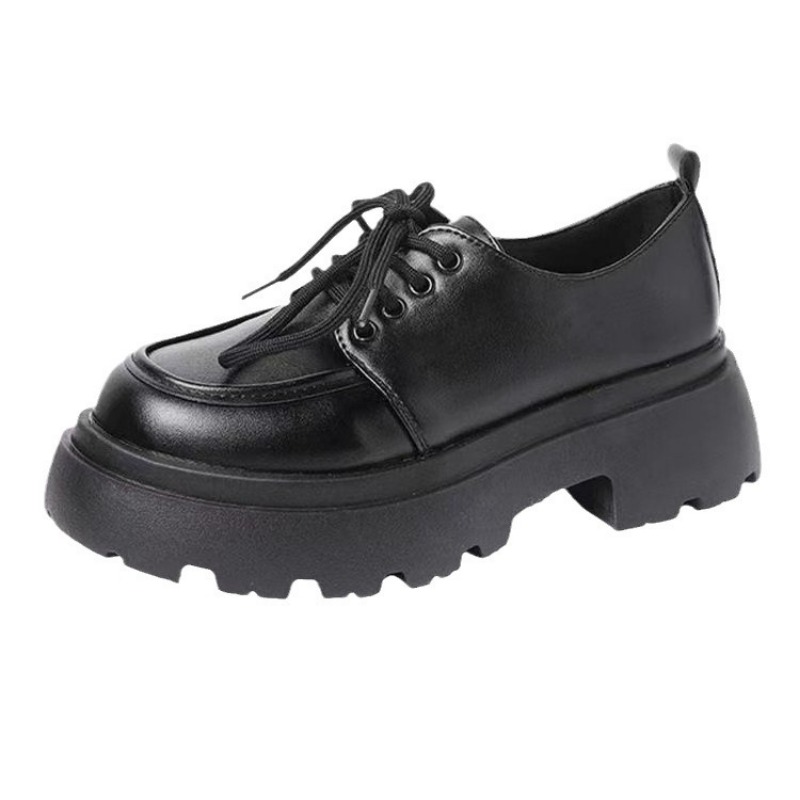 2024 Women Spring New Black Platform Shoes Women Loafers Lace Up Boat Shoes Designer Casual Pu Leather Middle Heel Mary Janes