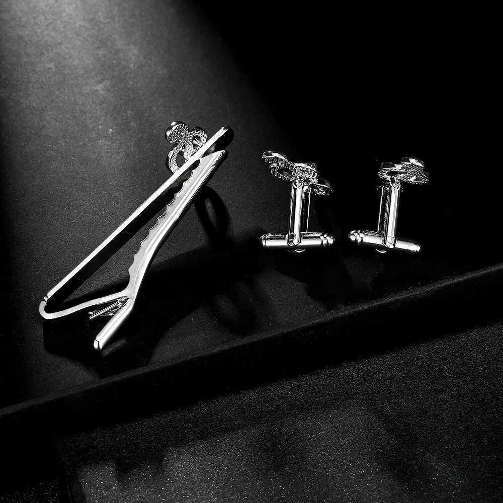 2 PCS Mens G Clef Cufflink Tie Clip Set With Blue Crystal Paved For Music-Lover Musicians Festival GiftX240914