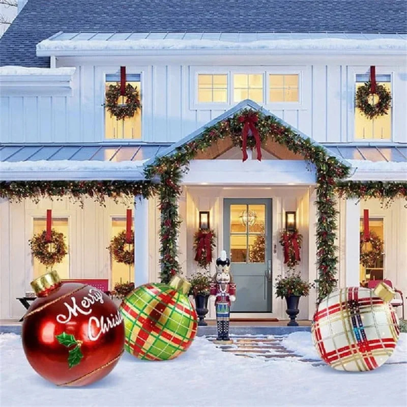 Outdoor Christmas Inflatable Decorations Ball 1pc PVC Giant PVC Christmas Inflatable Ball Garden Lawn Holiday Christmas Decor 240830
