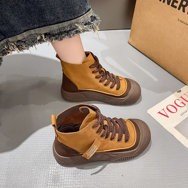 Top High Women's Sneakers Round Toe Platform Lace Up Sports Vulcanized Shoes Mixed Color Casual Spring Autumn Ladies Tennis Shoe 6d09 11f9 e34b