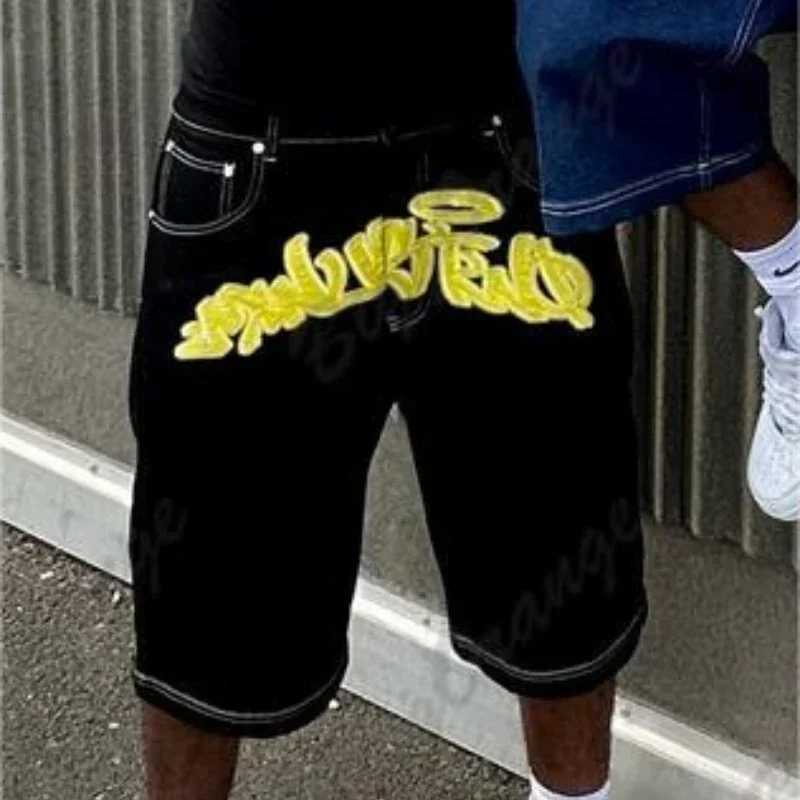 Summer Denim Shorts 2024 Harajuku Oversized Casual Loose Lettering Print Goth Casual Shorts Men 2000 Trendy Pants StreetwearX240914