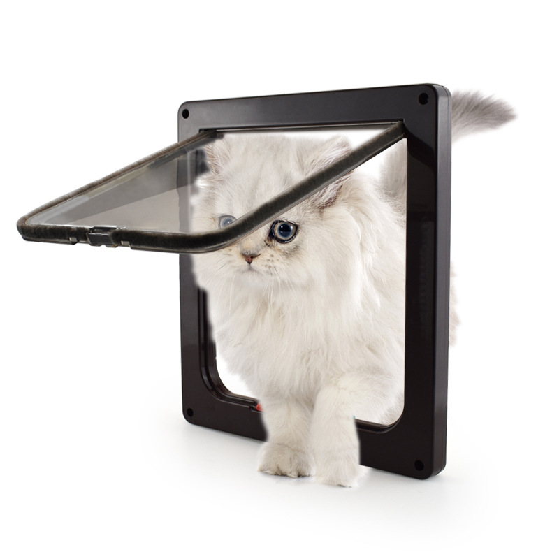 Pet Door 4 Way Lockable Dog Cat Kitten Door Security Flap Door ABS Plastic S/M/L Animal Small Pet Cat Dog Gate Door Pet Supplies