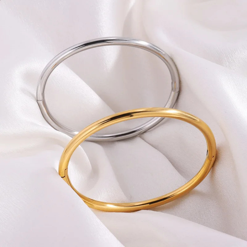 Waterproof Stainless Steel Cuff Bracelet Bangles for Women Smooth Metal Openable Bracelets Jewelry Gift 240914