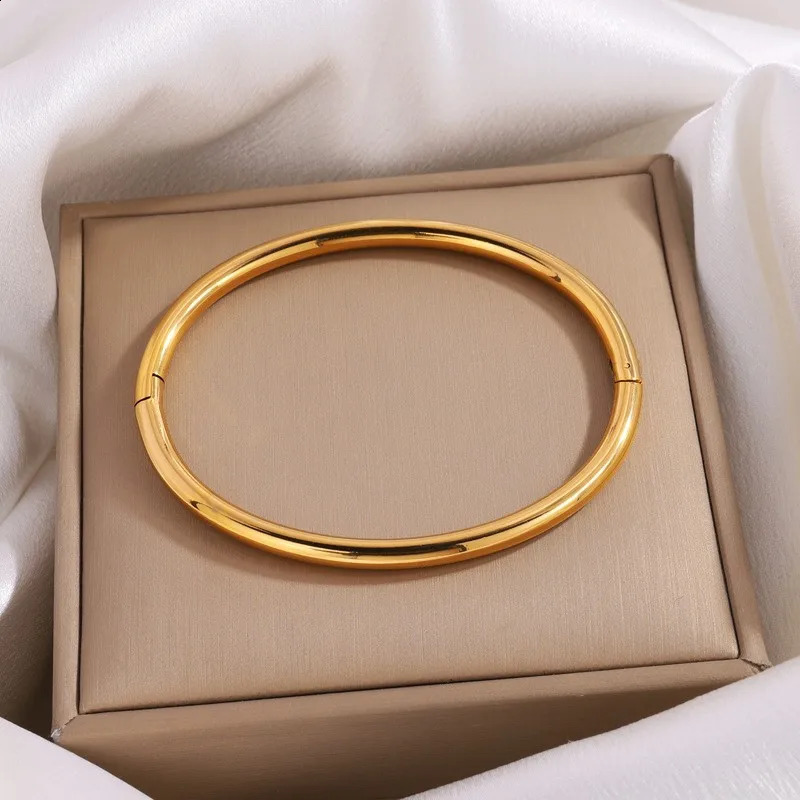 Waterproof Stainless Steel Cuff Bracelet Bangles for Women Smooth Metal Openable Bracelets Jewelry Gift 240914