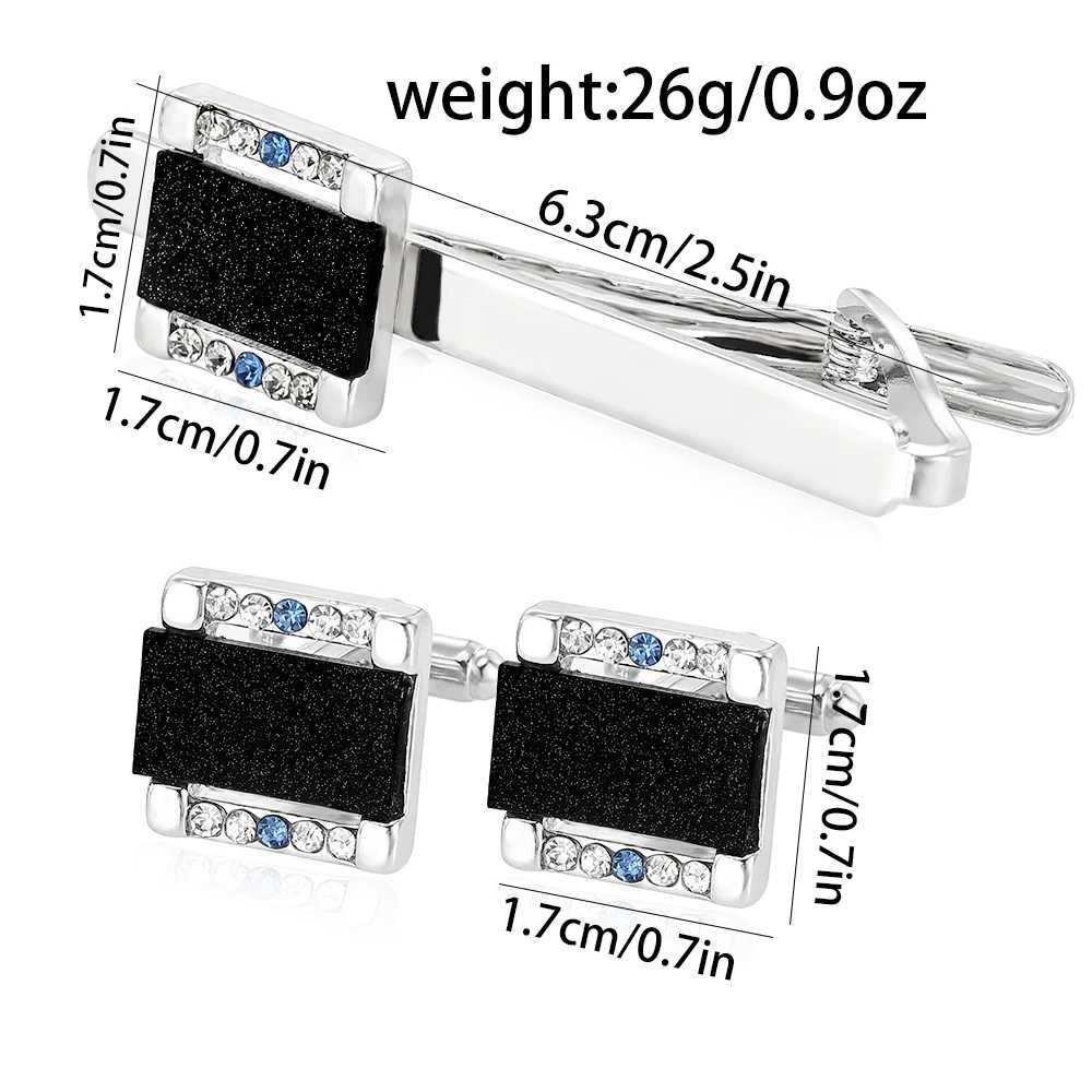 Geometric Rhinestone Galaxy Carbon Fiber Cufflink Tie Clip Set Personality Square Round Hexagon Rhombus Mens Crystal JewelryX240914