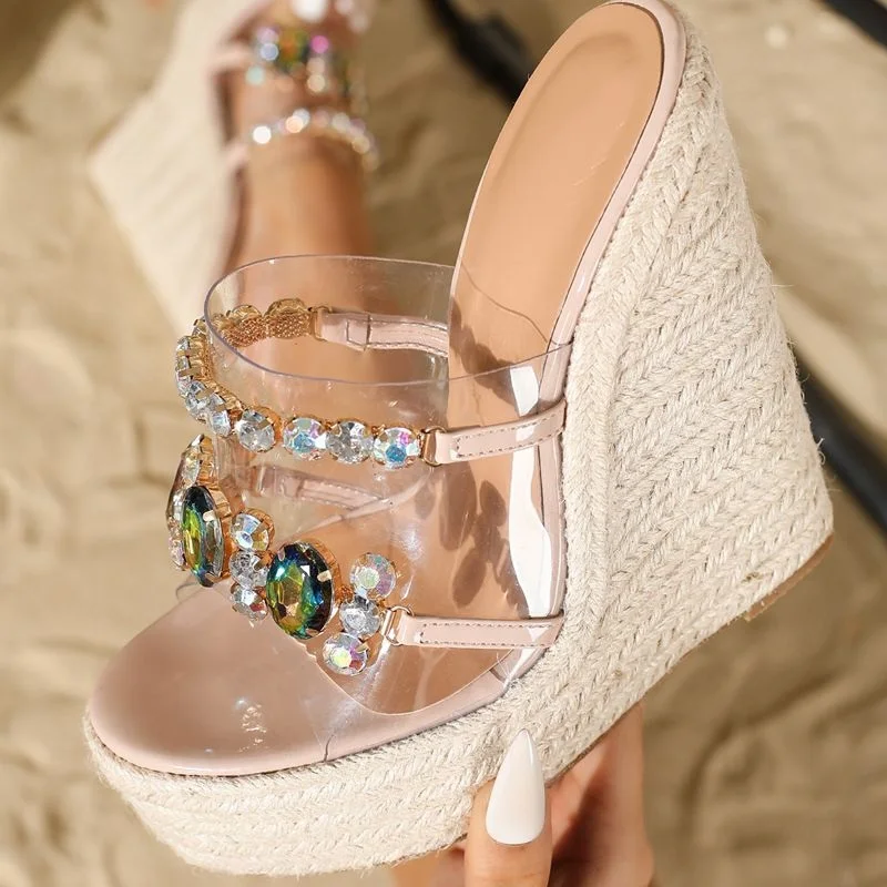 New Eilyken CRYSTAL PVC Transparent Weave Platform Women Slippers Fashion Wedges High Heels Shoes Casual Party Summer Sandals fbdd