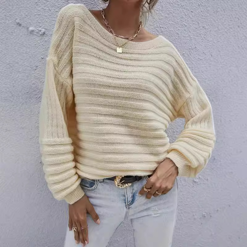 dongdumaoyi New autumn and winter round neck knitted sweater fashionable pullover long sleeved solid color top loose casual sweater for women F0914#41