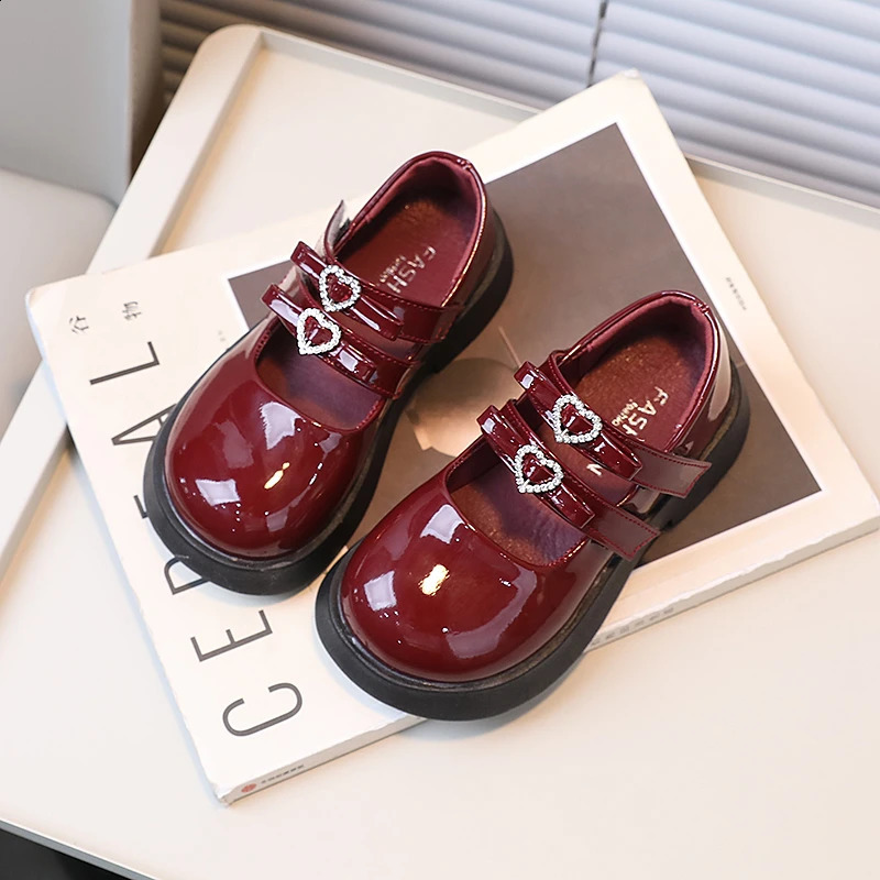 Children Leather Shoes for Spring Wine Red Black Elegant Girls Mary Janes Chunky Hook-loop Beautiful Comfy Kids Shoe 26-36 240913
