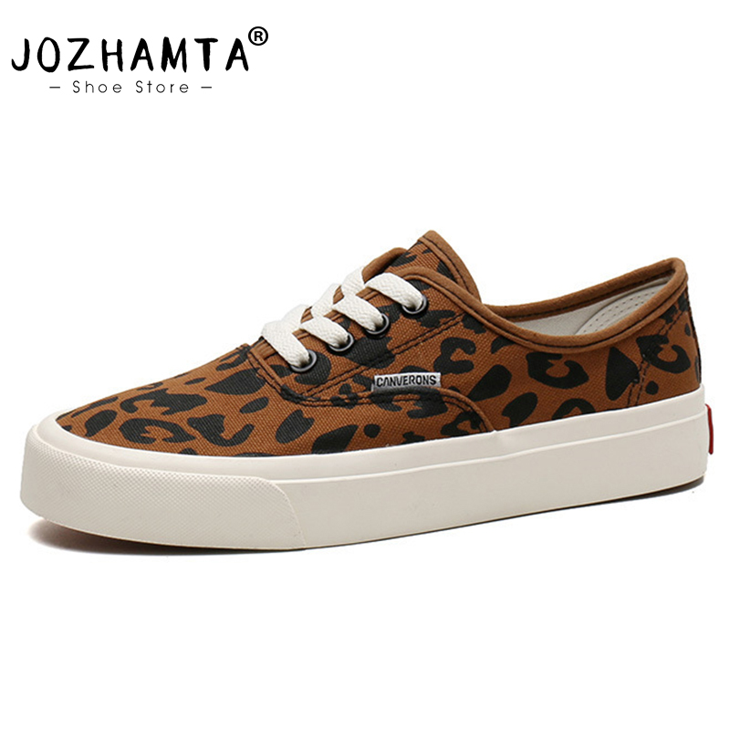 2025 new Size JOZHAMTA 35-44 Women Flats Sneakers Ins Fashion Leopard Low Heels Summer Shoes 2025 Lace-Up Tennis Athletic Daily Dress 7478