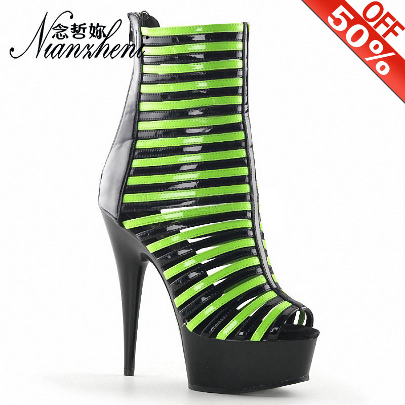 Gladiator Thin Heels 6Inches Queen Gothic Nightclub Models Show Fashion 15cm Pink Platform Boots Catwalk Sexy Fetish Shoes Punk