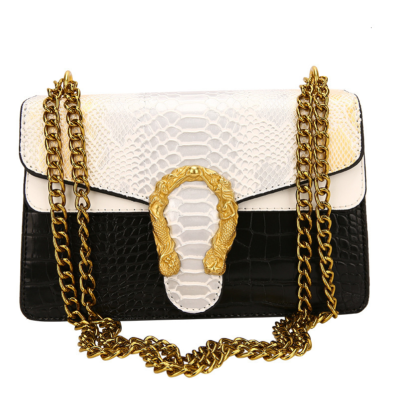 Halloween Fashionable and Minimalist Gradient 2024 New Crocodile Pattern Trendy Chain Shoulder Bag Handbags
