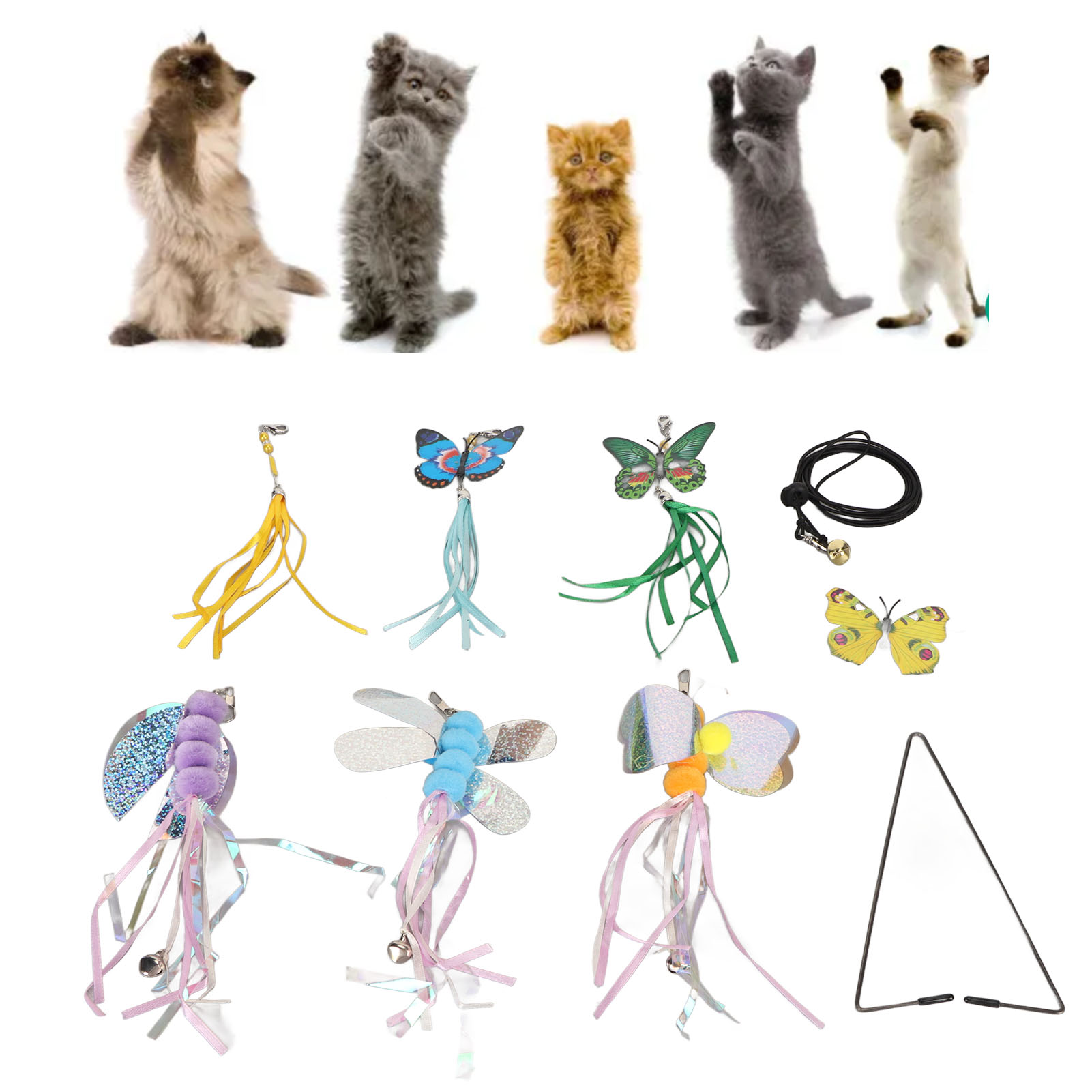 6pcs Hanging Cat Teasing Toy Set Adjustable Elastic Rope Interactive Self Play Cat Toy For Door Frame Cabinet Door