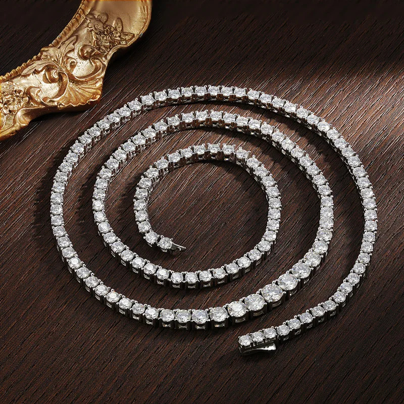 KNOBSPIN D Colored Silica Tennis Necklace 925 Pure Silver Plated 18K Gold Suitable for Women Men Hip Hop Party Jewelry 240912