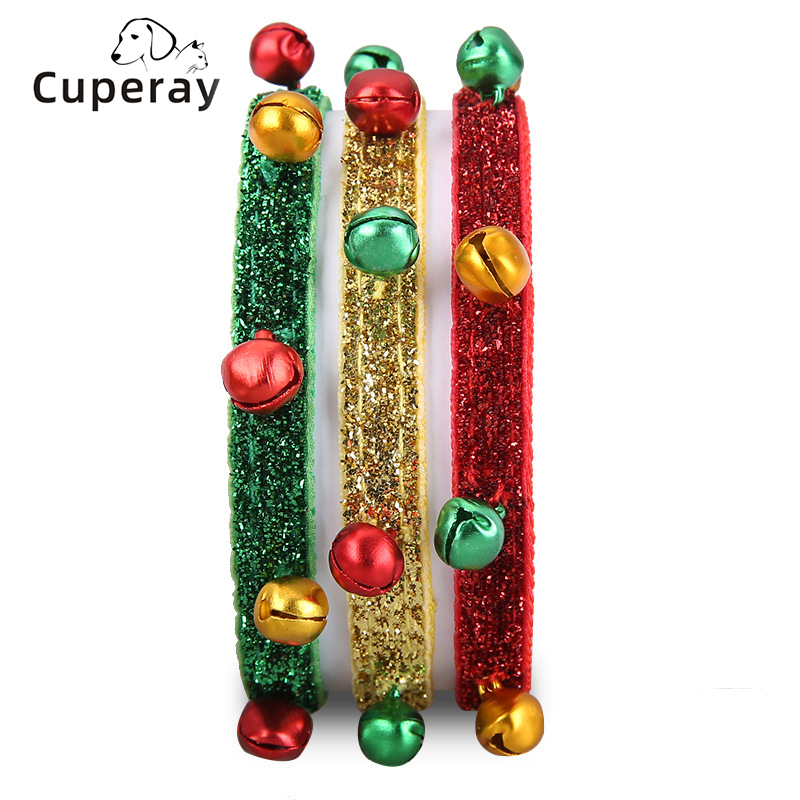 Christmas Pet Collar 1.0cm Pet Supplies Adjustable Cat Bell Collars with Metal Fasteners for Cats Kitten & Puppies Pet Ornaments