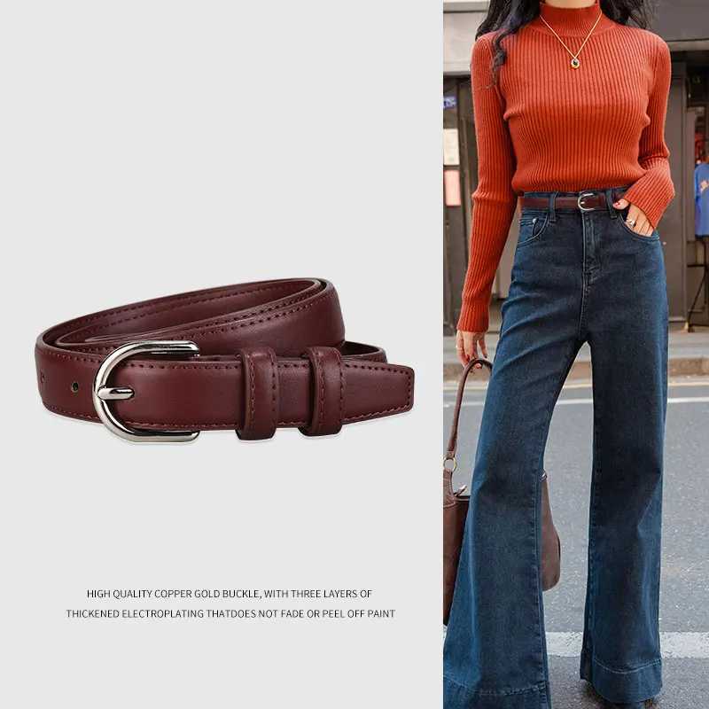 Belt Womens Casual Versatile Simple Thin Belt Korean Retro Needle Button Dress Belt Student BeltX240914