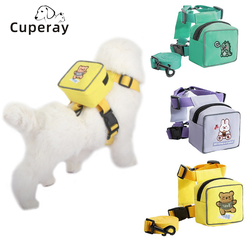 Pet Harness and Leash Escape Proof,Dog Backpack Harness,Cute Adjustable Dog Walking Harness with Pocket,Soft Chihuahua Harness