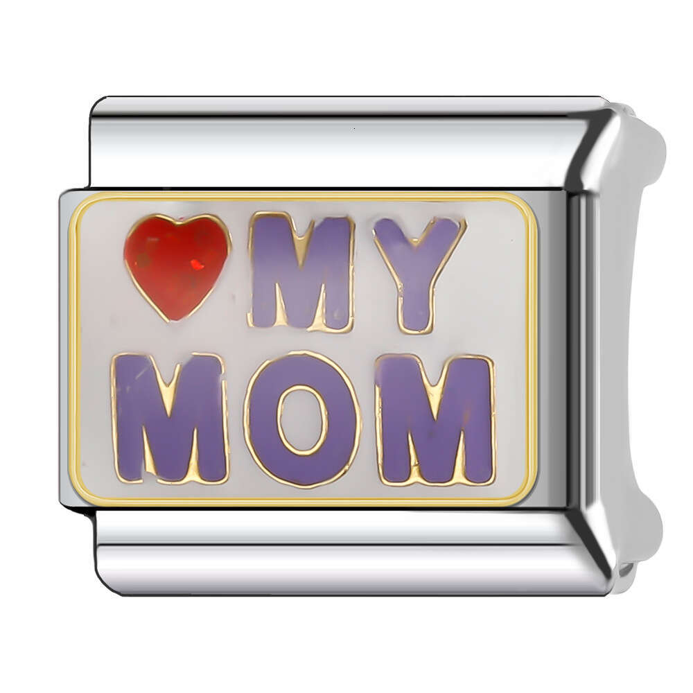 New Women's Gift I love mom Bead Italian Charms Links Bangle Beads Fit 9mm Stainless Steel Bracelet Making DIY For Women Fashion Jewelry