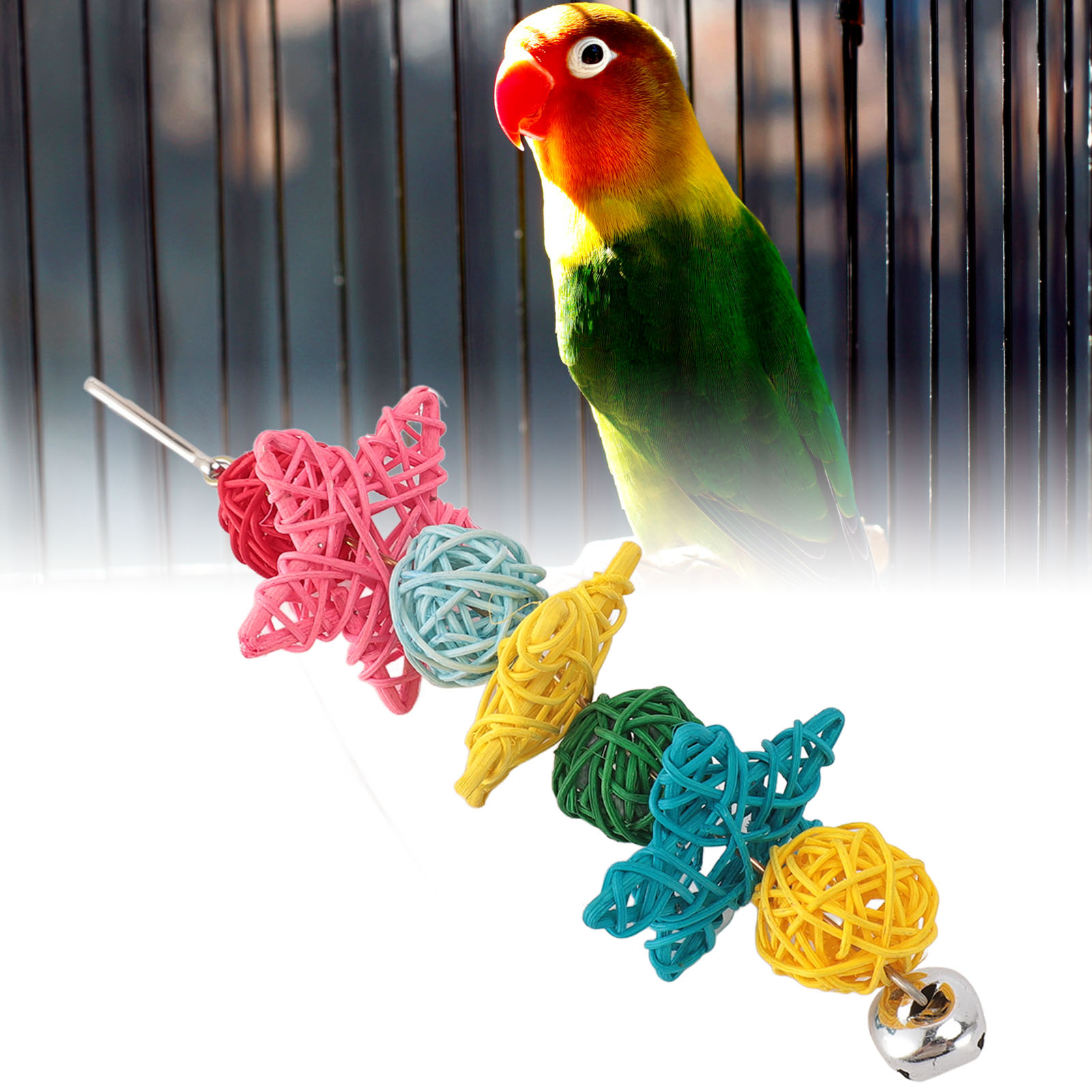 Parrot Chew Toys with Bell, Fun Interactive Bird Cage, Bite Toys, Small Parrots, Parakeets, Conures Cockatiels, Love Birds Cage