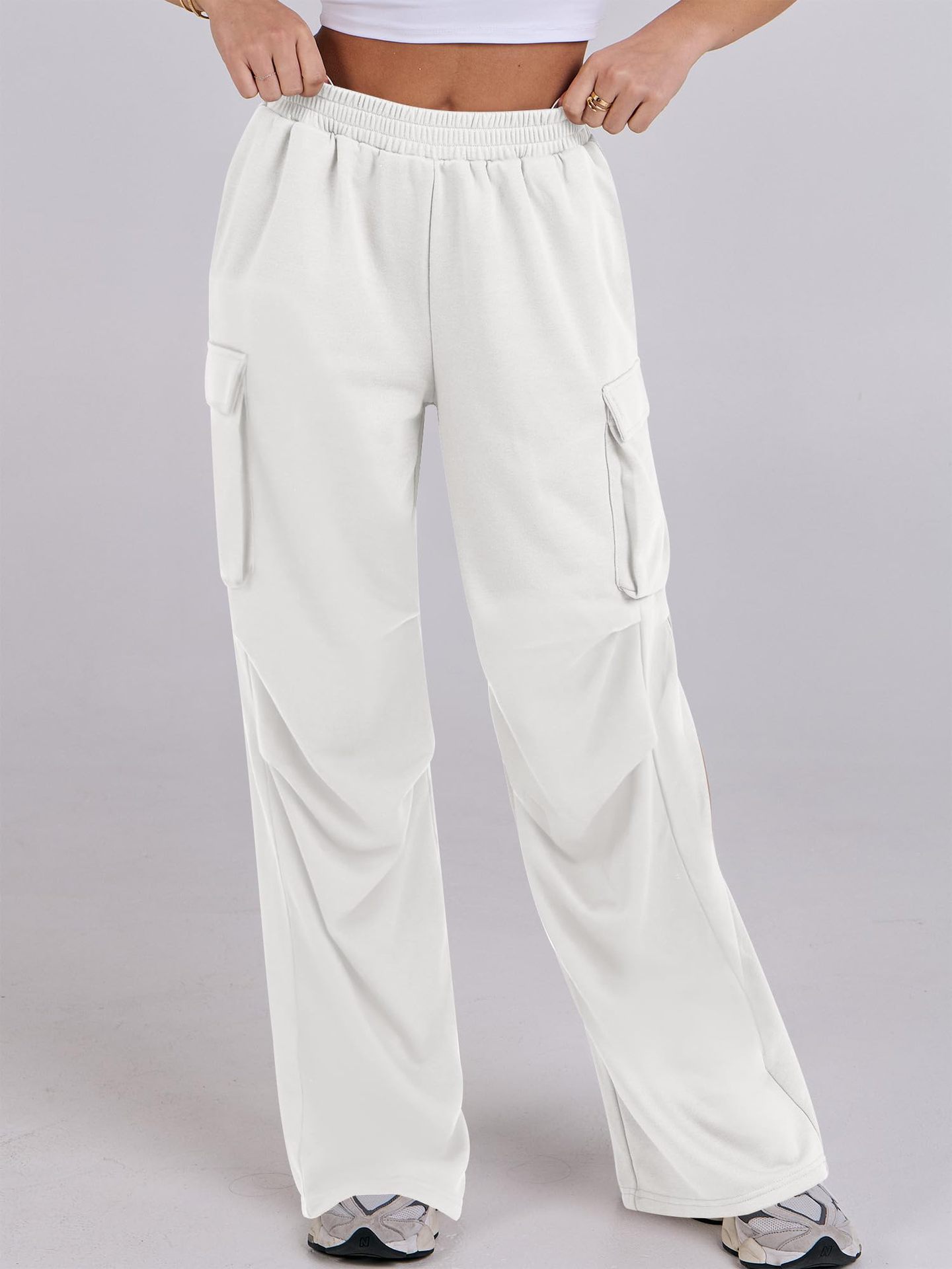2024 autumn and winter elastic waisted work pants for women loose straight leg wide leg sports casual pants