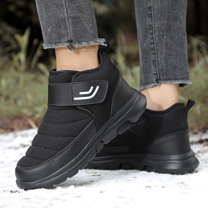 Couple's slip resistant snow boots, outdoor warm plush hiking shoes, autumn and winter new high top cotton shoes