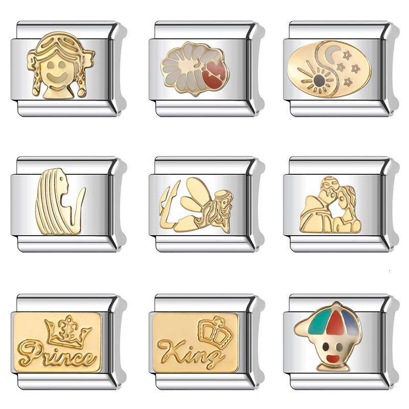 New Women's Gift happy girl and boy Bead Italian Charms Links Bangle Beads Fit 9mm Stainless Steel Bracelet Making DIY For Women Fashion Jewelry