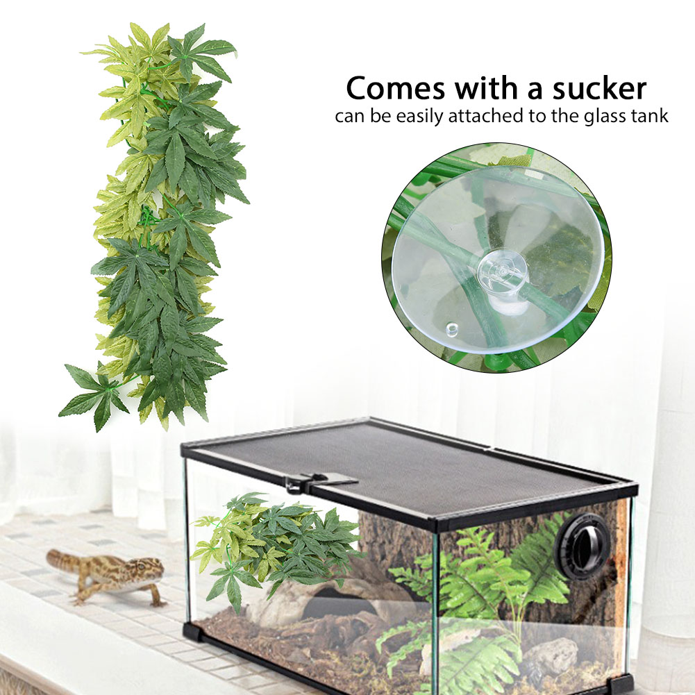 Green Artificial Plant Fake Leaves Aquarium Fish Tank Reptile Terrarium Ornaments Decor 50cm