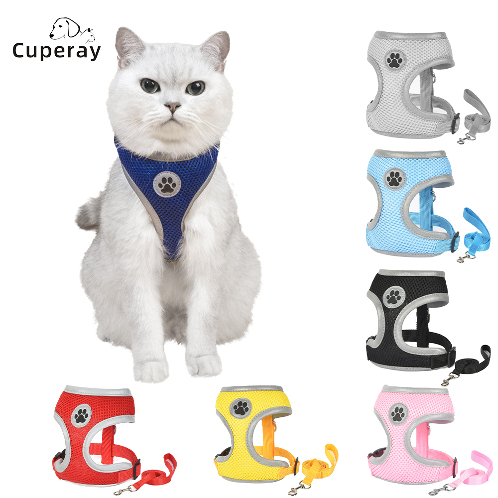Cat Vest Harness Adjustable Cat Harness & Leash Set Stylish Escape Proof Breathable Pet Harness with Reflective Trim Cat Harness