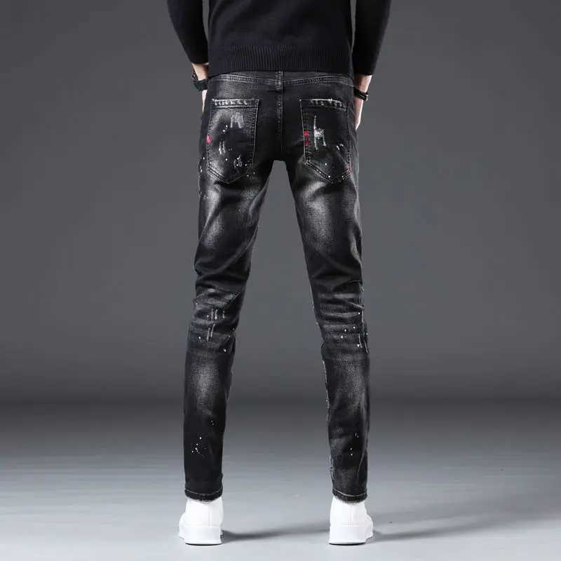 New spring autumn denim mens jeans ultra-thin painful tearing pants paint splatter design streetwear luxurious ultra-thin jeans CL240912