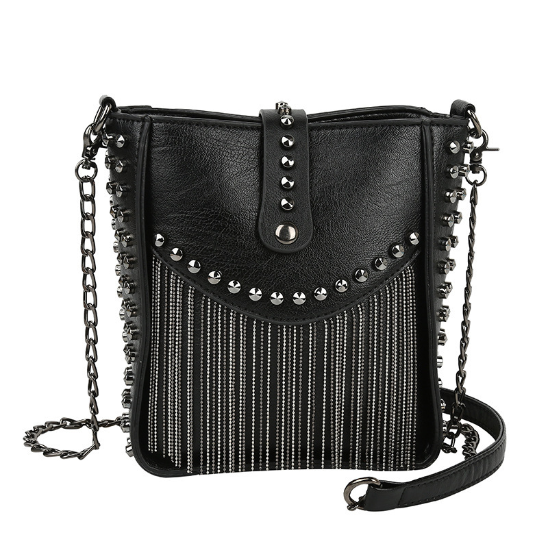 Bag female new fashion Korean female backpack black mobile phone bag pu crossbody tassel single shoulder backpack female
