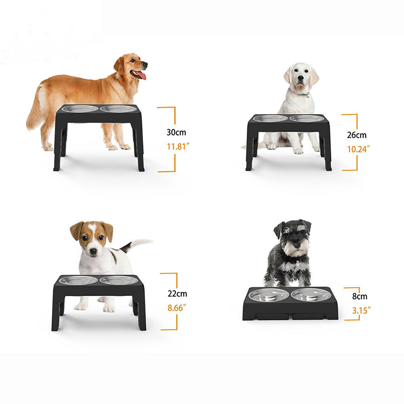 Elevated Dog Bowls Stainless Steel Double Bowls Large Capacity Adjustable Raised Pet Bowl With 4 Height Modes
