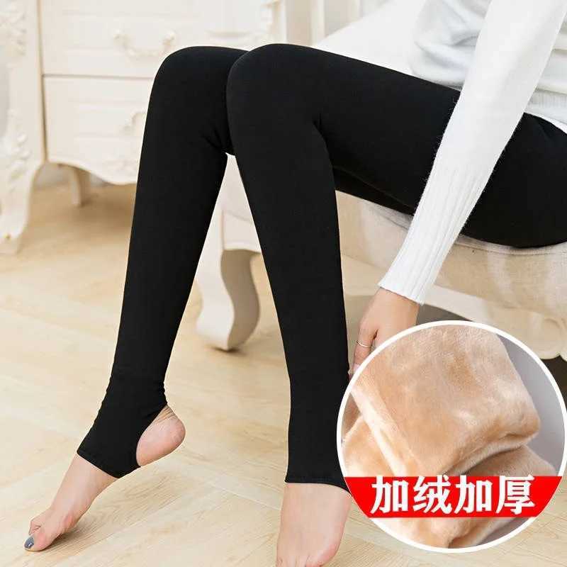 Autumn Winter Thick Warm 300g Flesh Leggings Women Plus Velvet Feet Foot Step on The Foot Elastic Legging Pants Capri Long PantsX240914