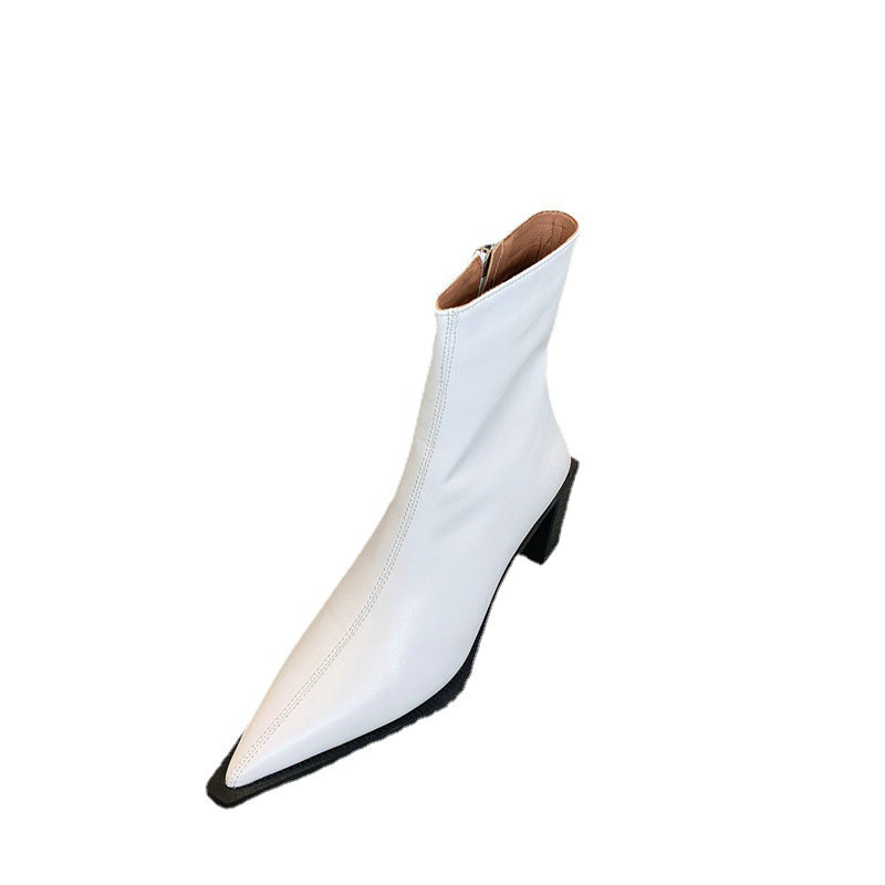 Female 2024 With Skinny Heel Pointed Side Zipper Leather Ankle Fashion Temperament Short Tube Boots 5365 9c45