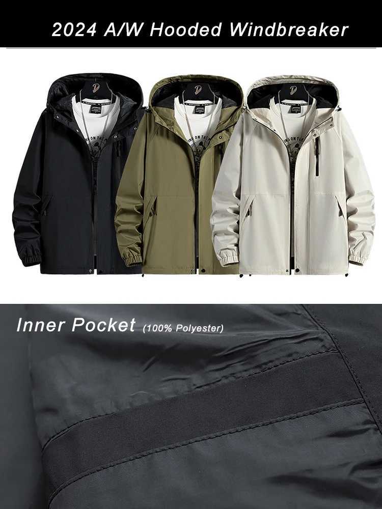 2024 Autumn New Mens Casual Jacket Korean Fashion Outdoor Waterproof Hooded Winbreaker Loose Jacket Plus Size 6XL 7XL 8XL W240914