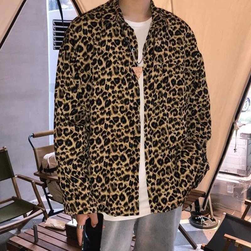 Shirts Spring Summer Man Thin Mens Clothing Streetwear Casual Loose Printing Leopard Turn-down Collar Long Sleeve Handsome Z240914
