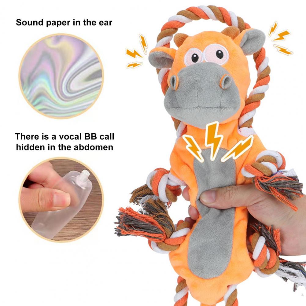 Interactive Plush Dog Toy Cute Cow Design with Sounding Rope Teeth Cleaning Bite Resistant Relieve Boredom Soft Fabric Dog Toy