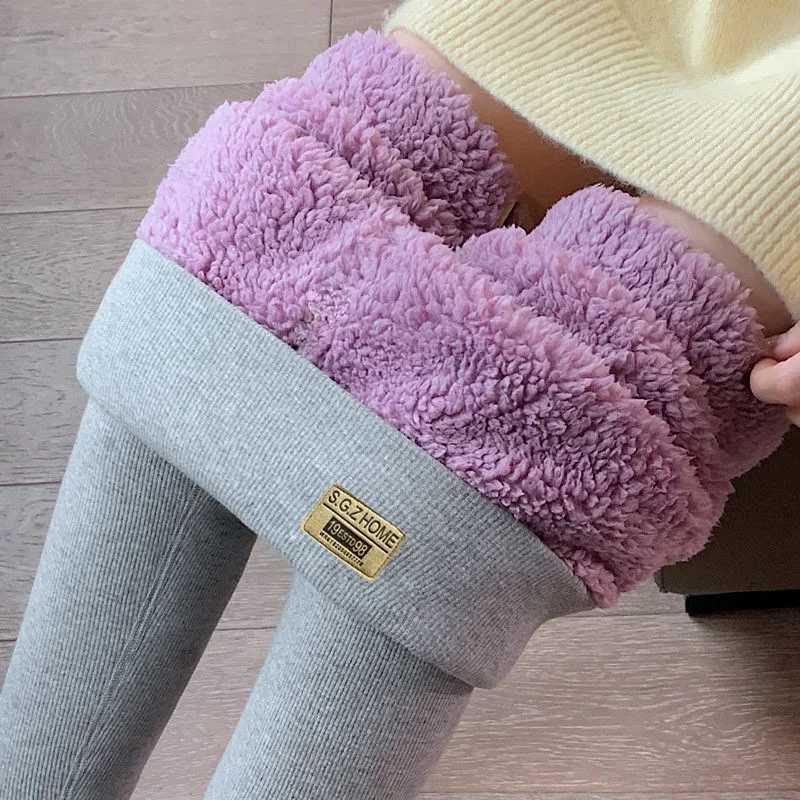 Women Thicken Casual Pants Warm Fleece Lamb Wool Winter Velvet Black Warm Leggings Cold Resistant Female High Waist PantsX240914