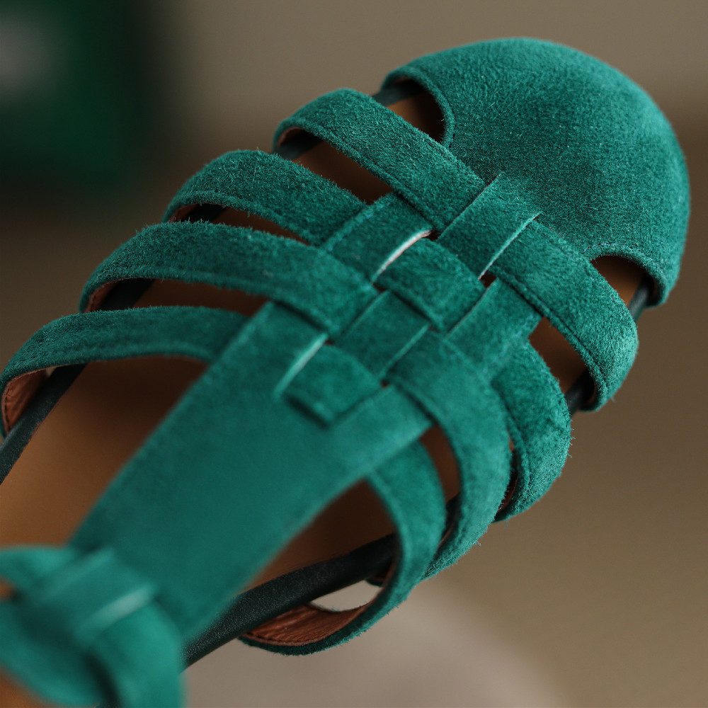 2025 new natural Women's suede leather narrow band braided t-strap flats sandals round toe casual female rome style summer shoes women 58d0