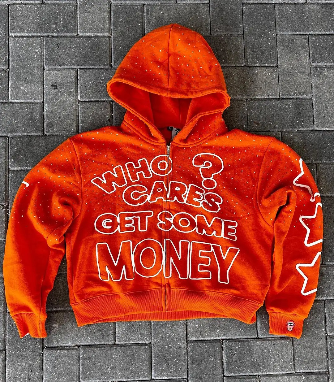 Who cares about getting some money for stickers printed zippers hoodies womens graphic sports shirts retro streetwear casual 240913