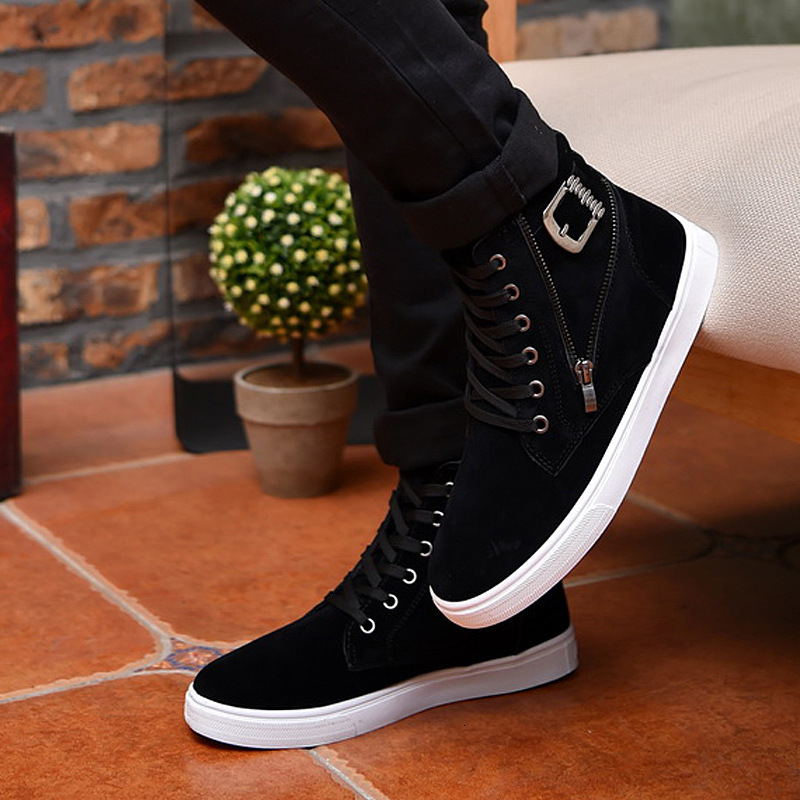Spring New Martin Boots Belt Buckle Trendy Board Korean High Top Casual Men's Shoes